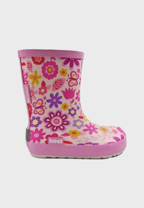 Koel Shoes - Lyserød med blomster - Barfodsgummistøvler