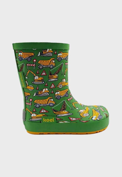 Koel Shoes - Grøn med lastbiler - Barfodsgummistøvler