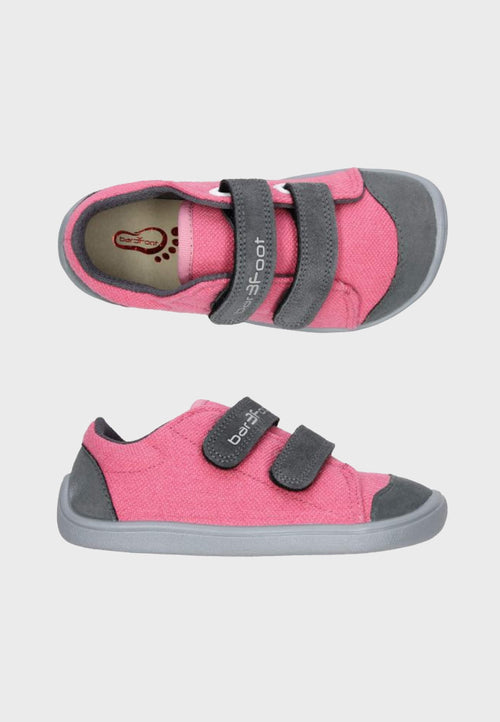 3F BAR3FOOT Sneakers - Velcro - Lyserød & Lysegrå - Barfodssko