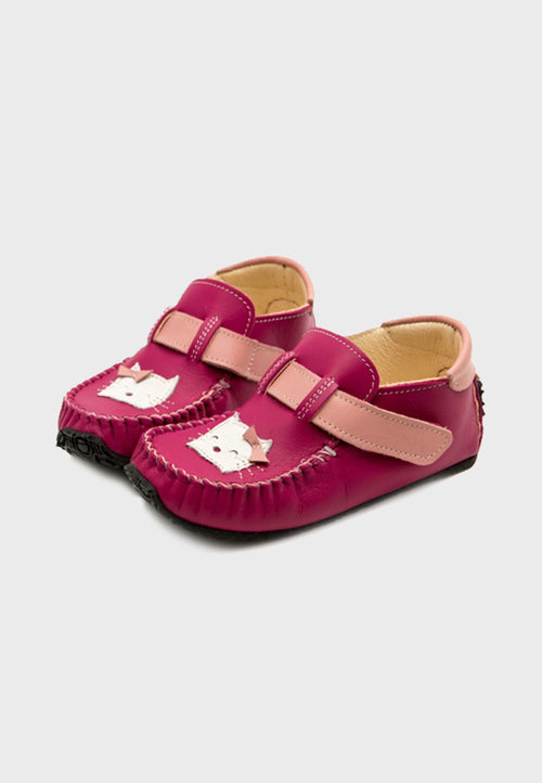 Zeazoo Leo Mokassiner - Fuchsia-Pink med Kattekilling - Barfodssko